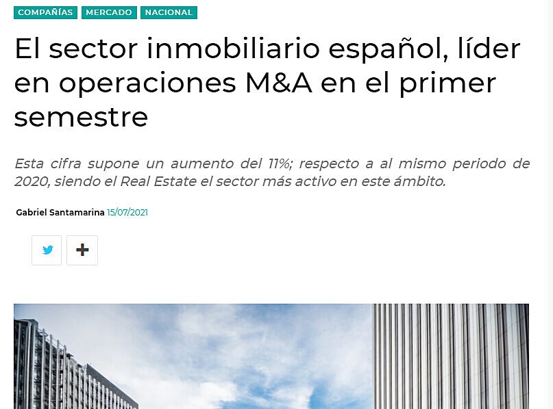 El sector inmobiliario espaol, lder en operaciones M&A en el primer semestre